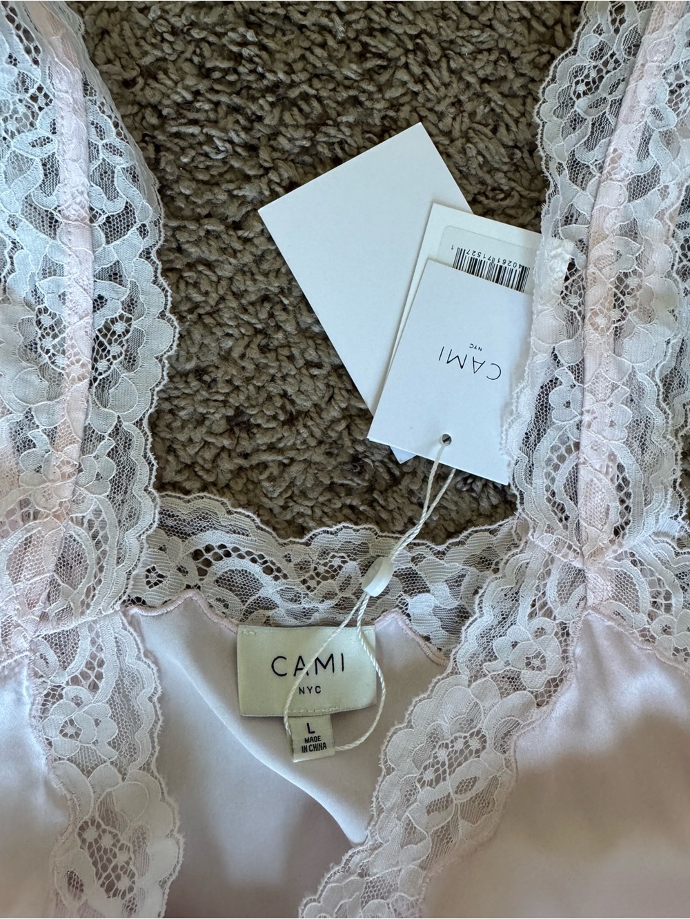 NWT Cami NYC Fernanda Lace Trim Silk Charmeuse Tank - Parfait/light pink - Large - Picture 8 of 11